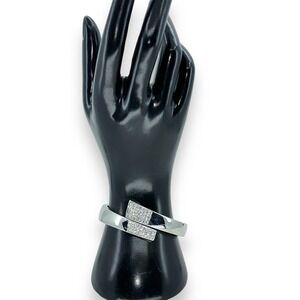 LIA SOPHIA Bracelet Rhinestone Pave Silver Tone Hinged Clamper